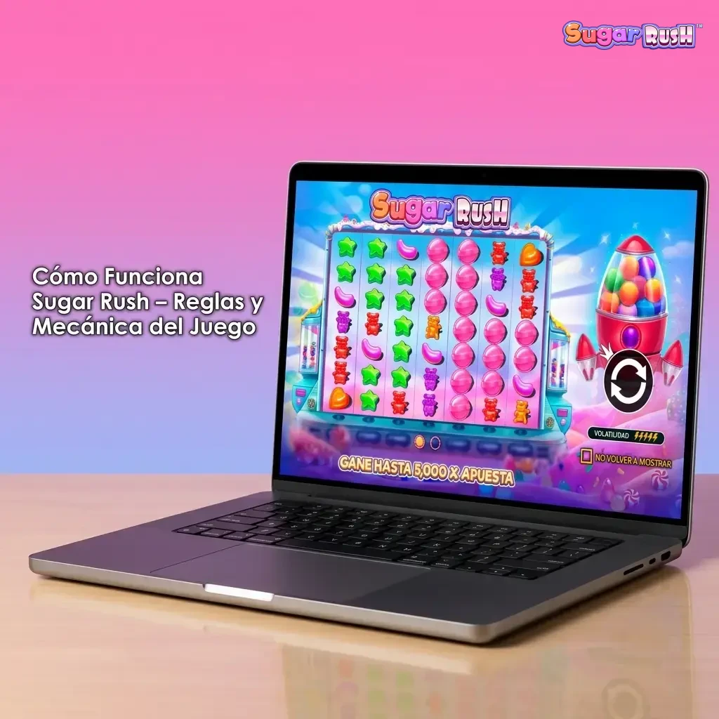 Cuadrícula 7x7 de Sugar Rush con cascadas, multiplicadores acumulados y giros gratis activados por scatter