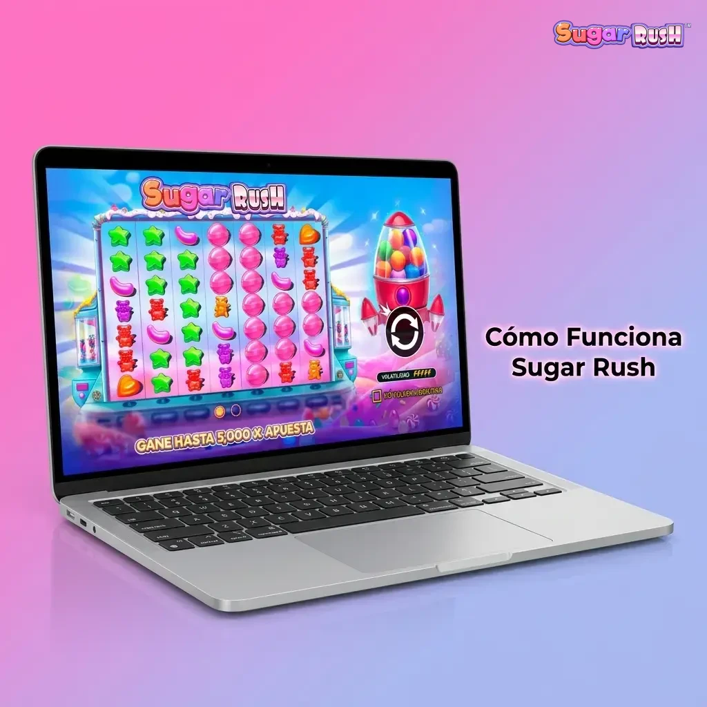 Diagrama del flujo de juego de Sugar Rush con cuadrícula 8x8, cascadas y multiplicadores de tiradas gratis