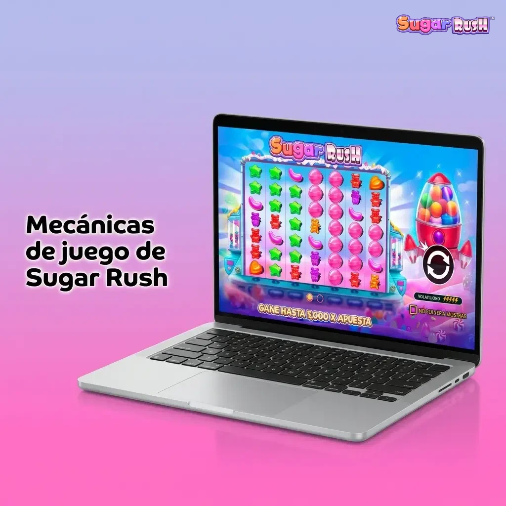 Cuadrícula 7x7 de Sugar Rush con cascadas, multiplicadores acumulados y tiradas gratuitas activadas por símbolos Scatter