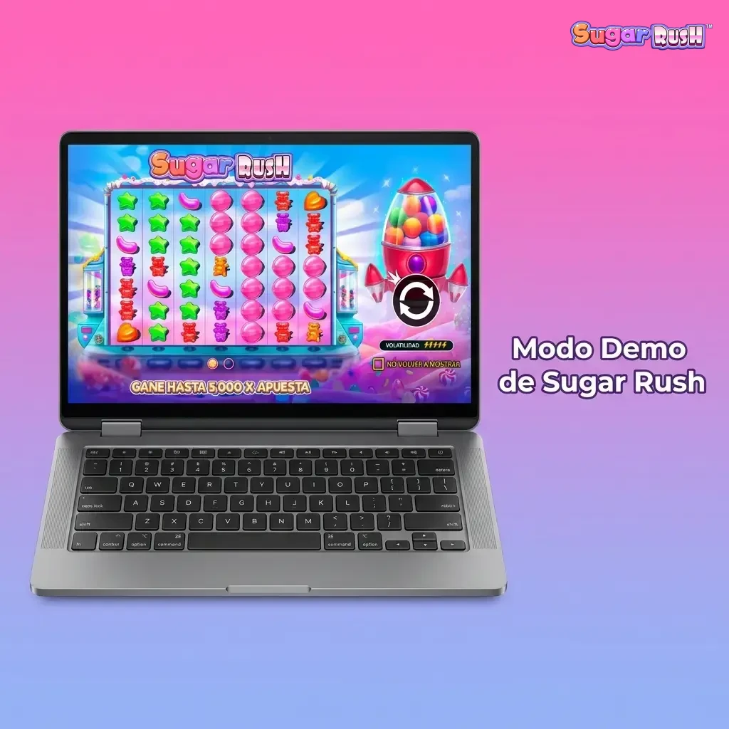 Modo demo de Sugar Rush con cuadrícula 8x8, cascadas y multiplicadores para jugar gratis sin depósito