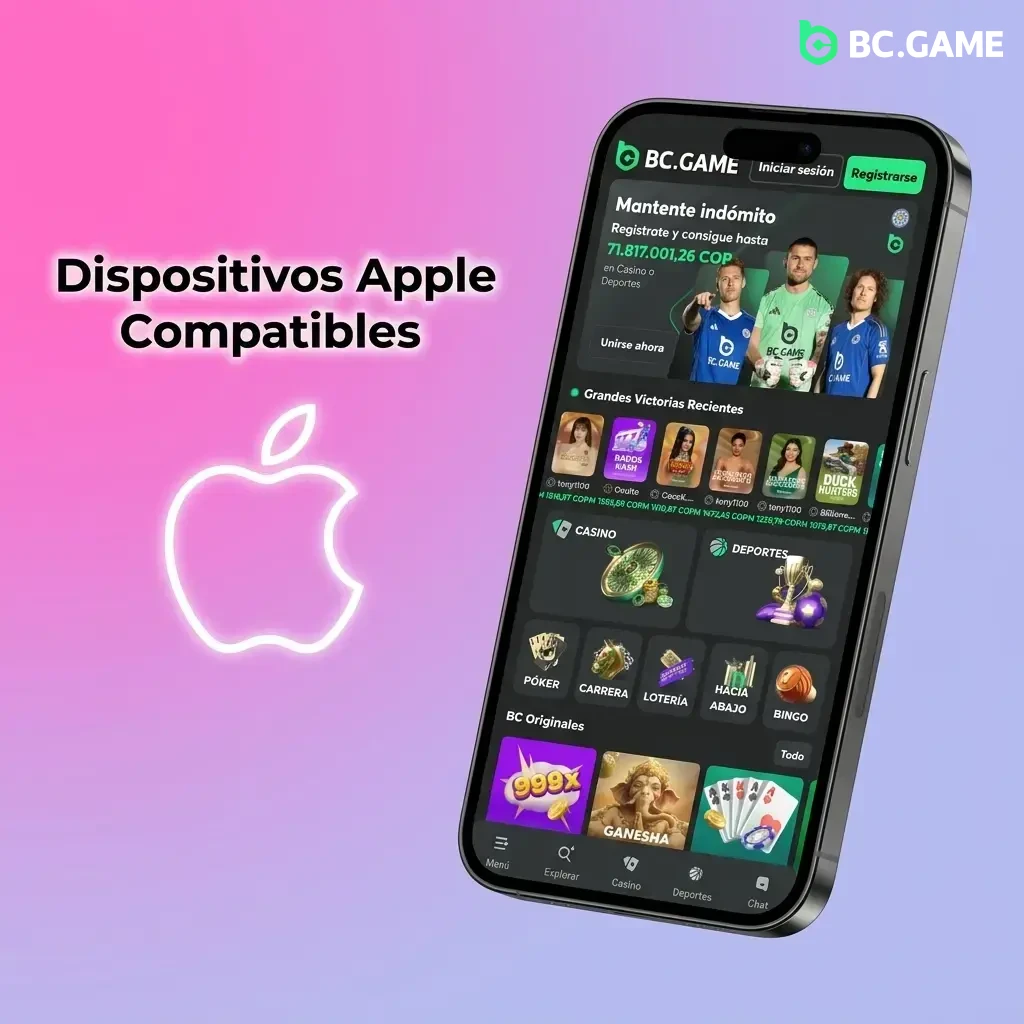 Dispositivos Apple compatibles con app BC Game: iPhones y iPads con iOS 12 o superior probados con Sugar Rush