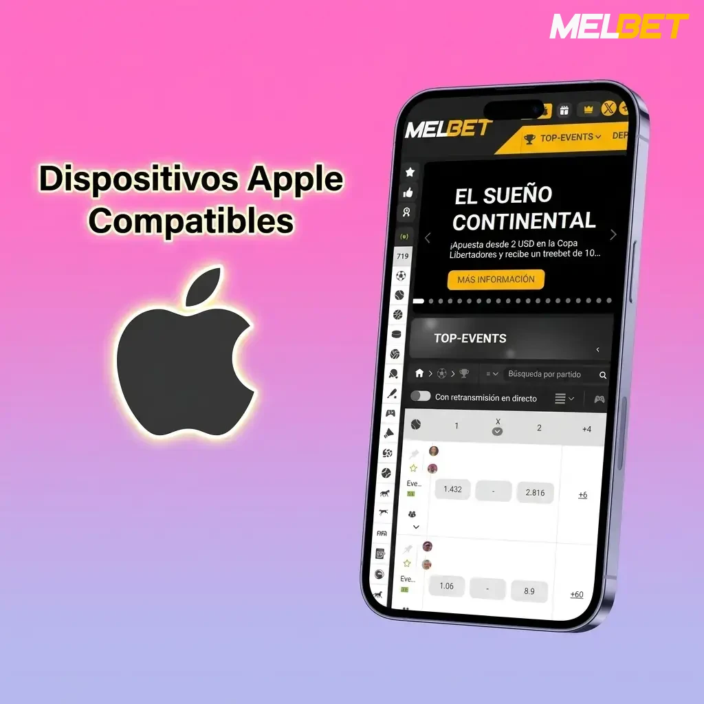 Dispositivos Apple iPhone e iPad compatibles con la app Melbet en iOS 12 o superior para jugar Sugar Rush