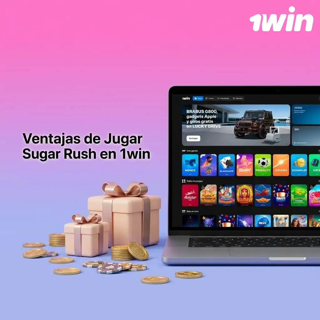 Ventajas de jugar Sugar Rush en 1win Colombia: RTP 96.50%, demo gratis, soporte 24/7 y pagos locales